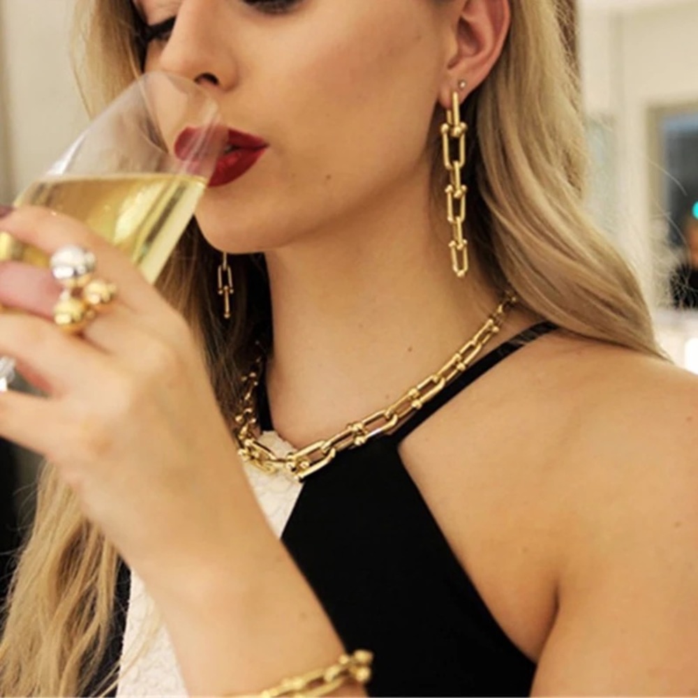 Zara Gold Horseshoe Link Chain Trend Yellow Gold Adjustable Chain Necklace - Picture 4 of 16